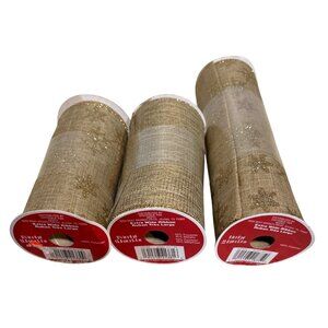 2 Gold Glitter Snowflake Extra Wide Ribbon 1 Roll Solid Tan Gold 6 Yards Each
